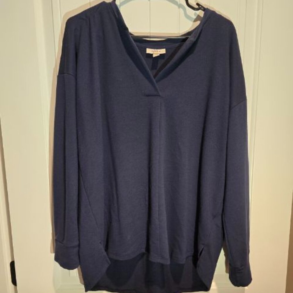 Style & Co. V Neck Long Sleeve Top XL Navy